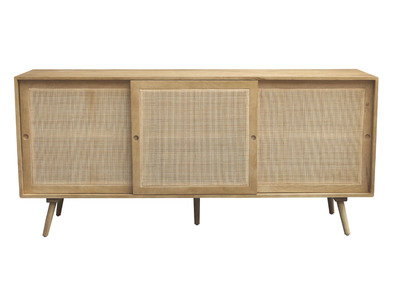Credenza in legno massello di mango e motivo a intreccio in rattan 3 ante scorrevoli L180 cm ACANGE