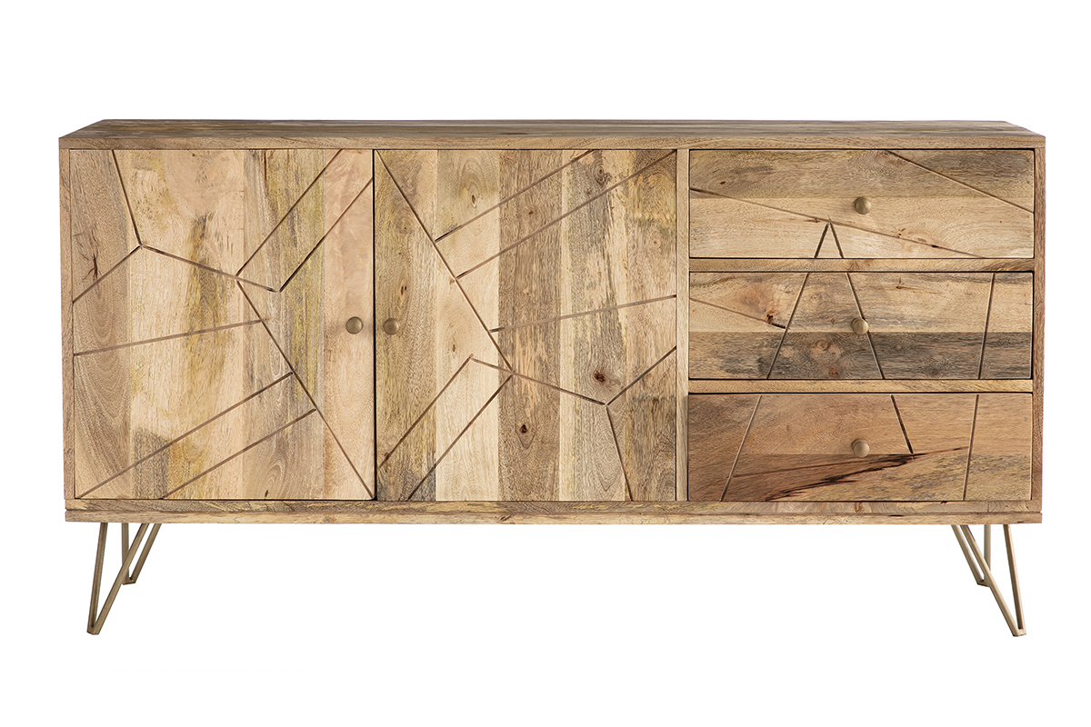 Credenza incisa in mango e metallo dorato LINIUM