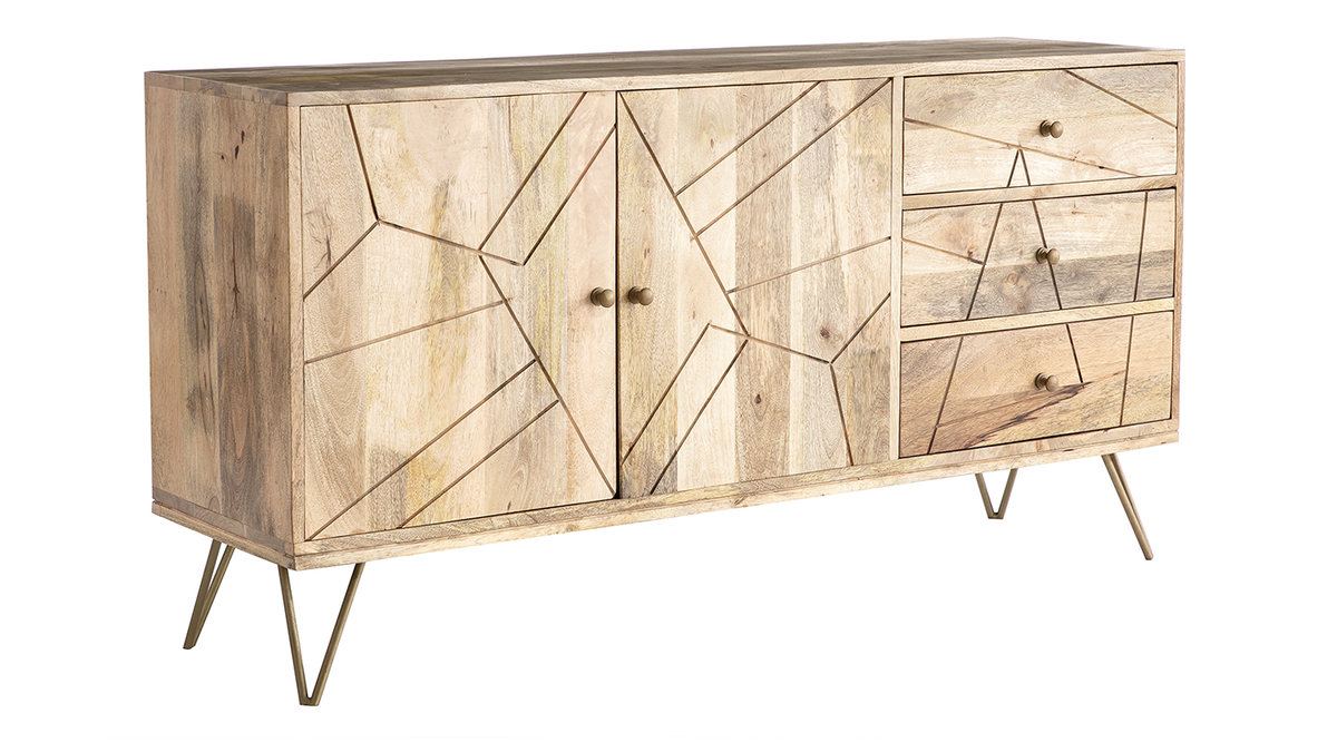 Credenza incisa in mango e metallo dorato LINIUM