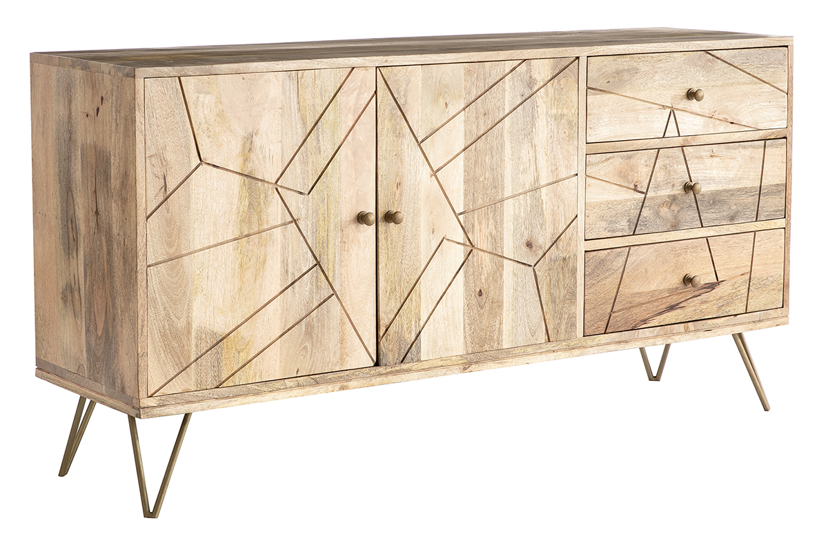 Credenza incisa in mango e metallo dorato LINIUM