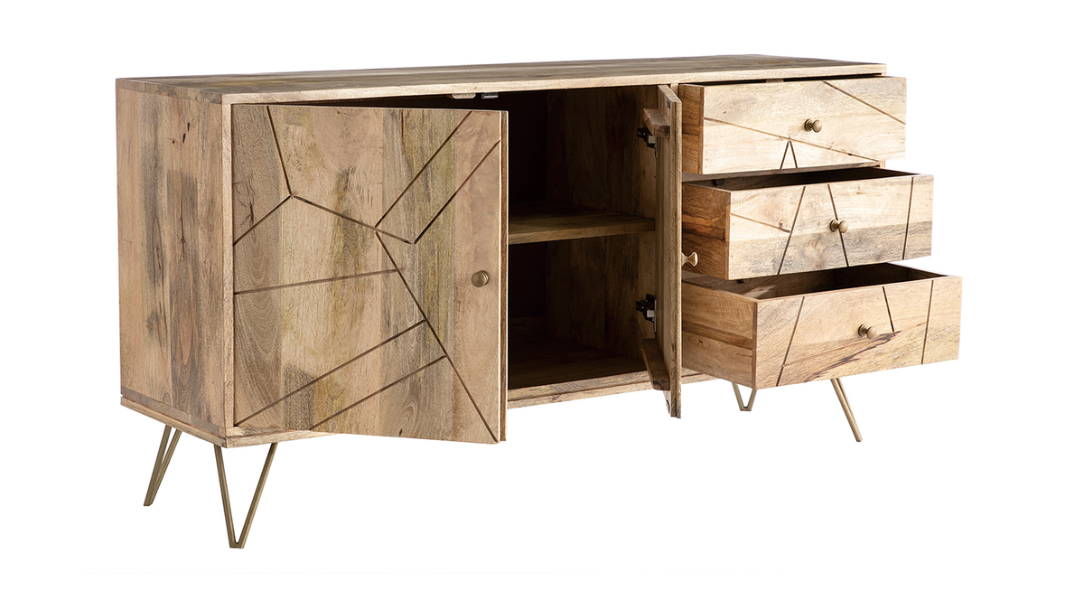 Credenza incisa in mango e metallo dorato LINIUM