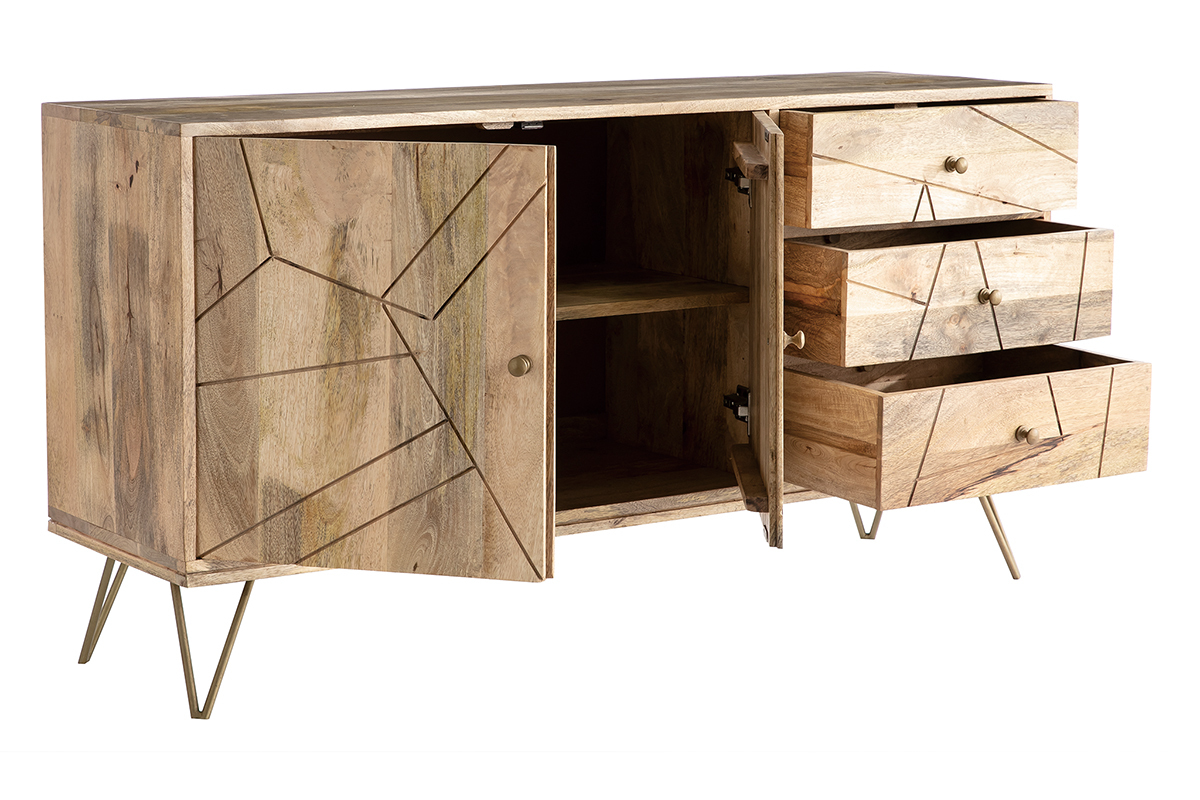 Credenza incisa in mango e metallo dorato LINIUM