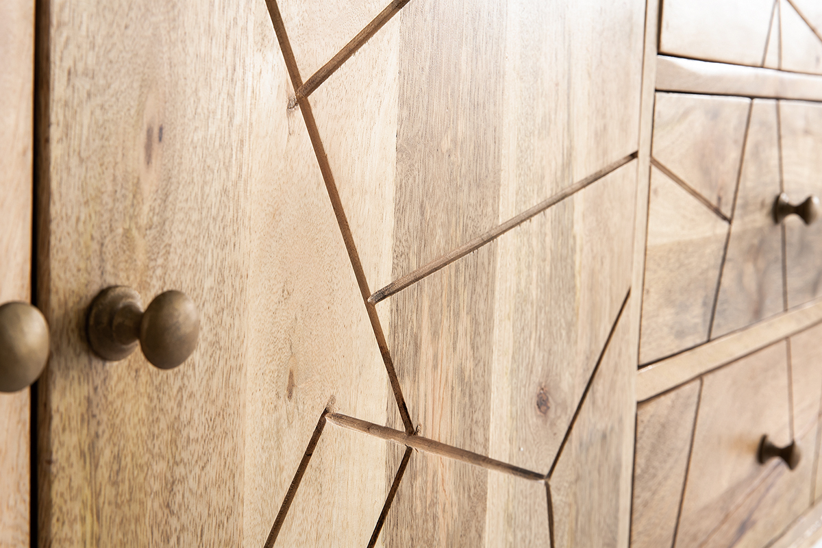 Credenza incisa in mango e metallo dorato LINIUM