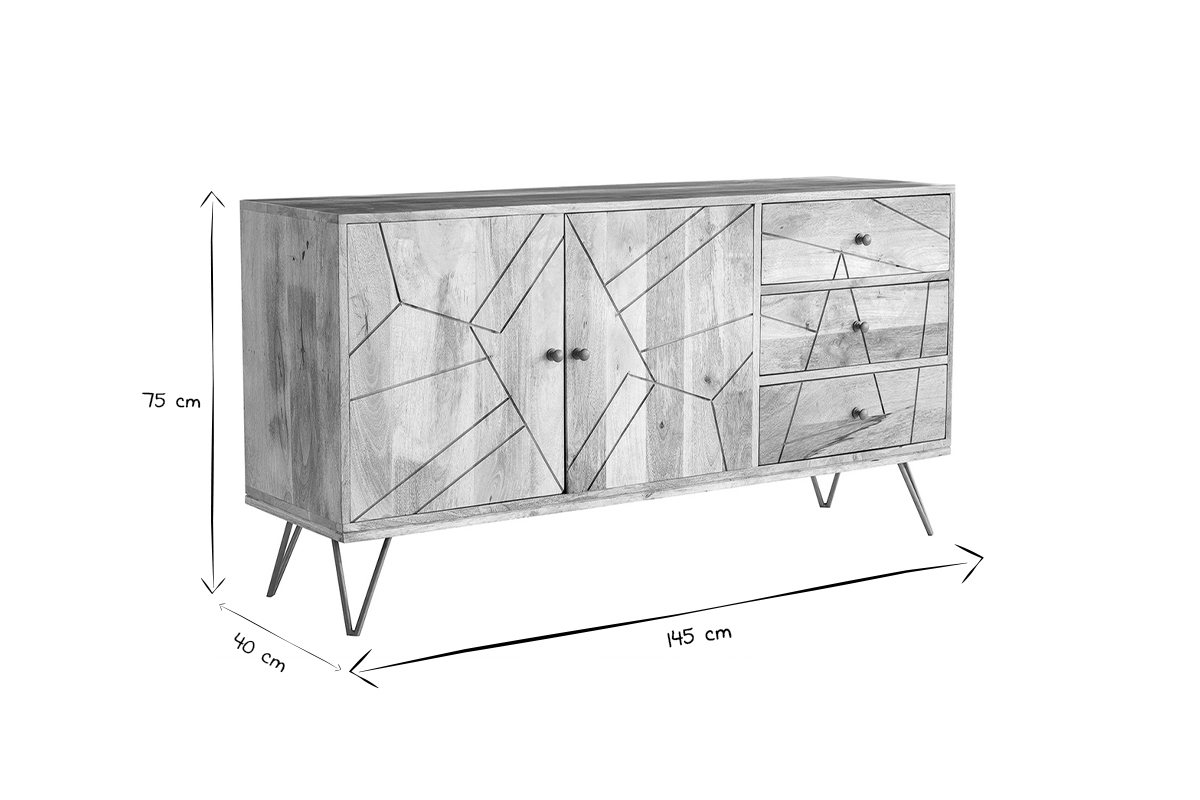 Credenza incisa in mango e metallo dorato LINIUM