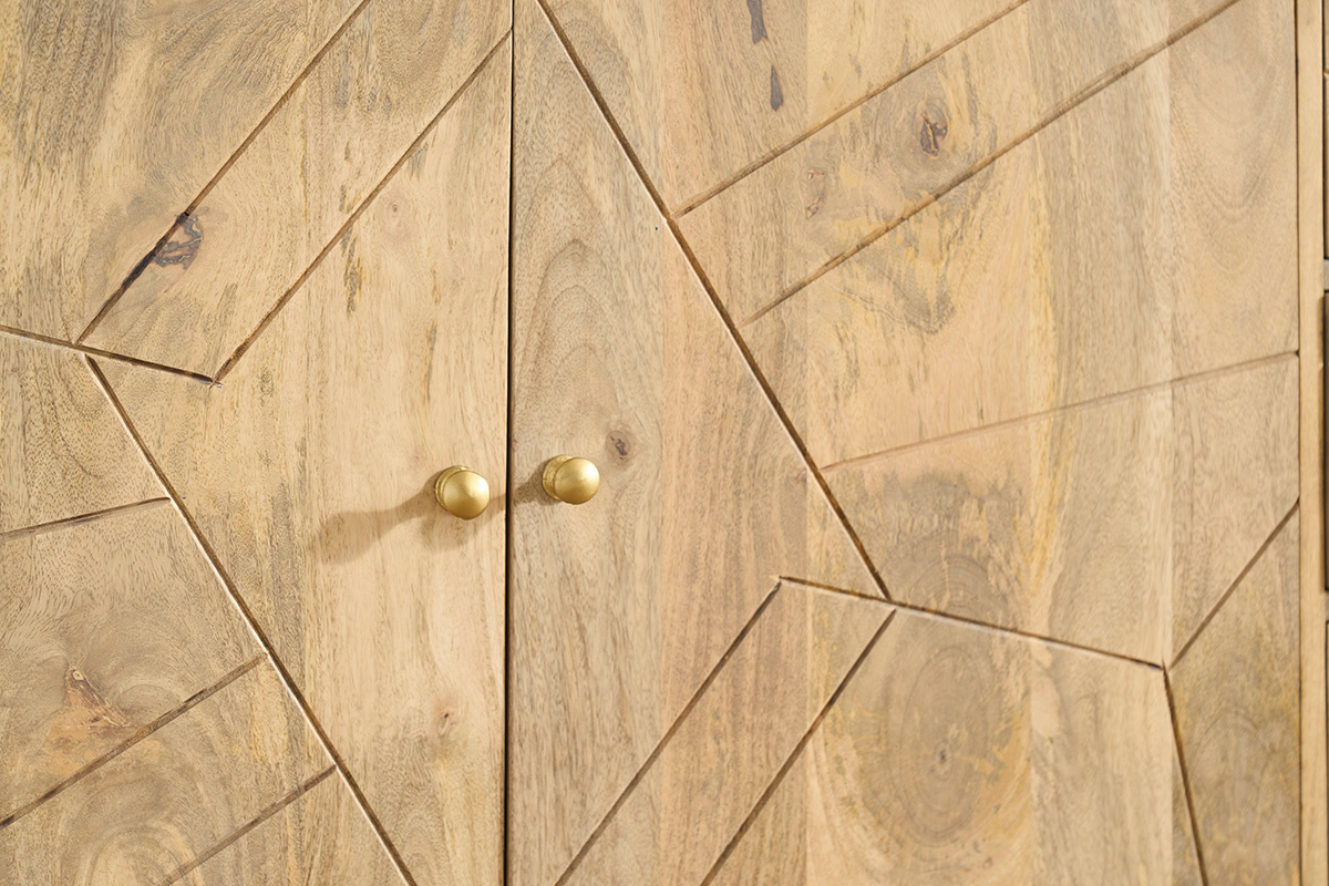 Credenza incisa in mango e metallo dorato LINIUM