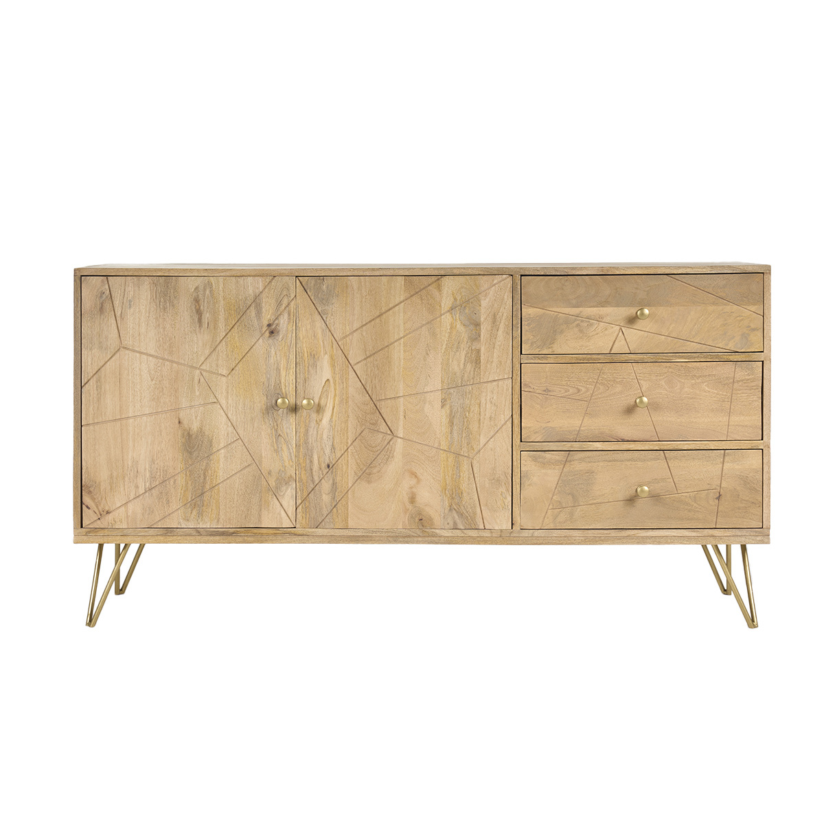 Credenza incisa in mango e metallo dorato LINIUM