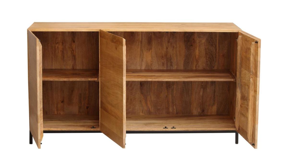 Credenza industriale 3 ante in legno massello di mango e metallo YPSTER