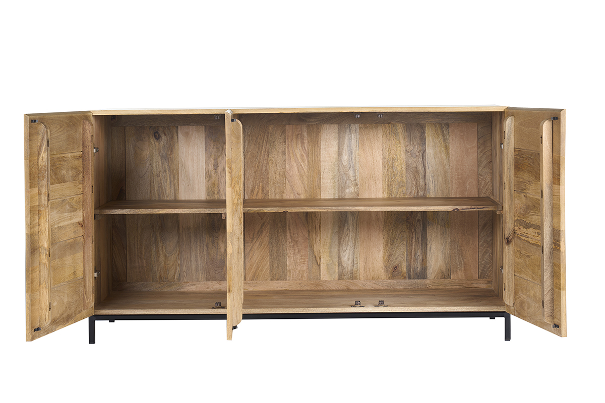 Credenza industriale 3 ante in legno massello di mango e metallo YPSTER