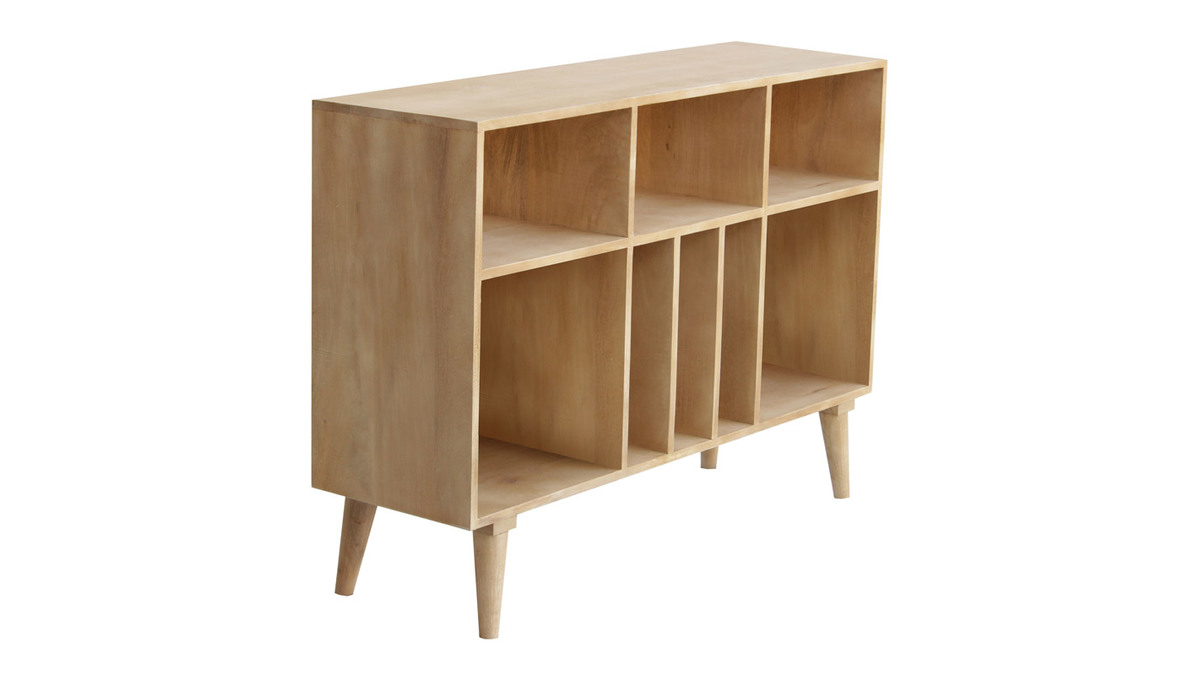 Credenza mobile portabottiglie o vinili in legno massello di mango ISIDRO