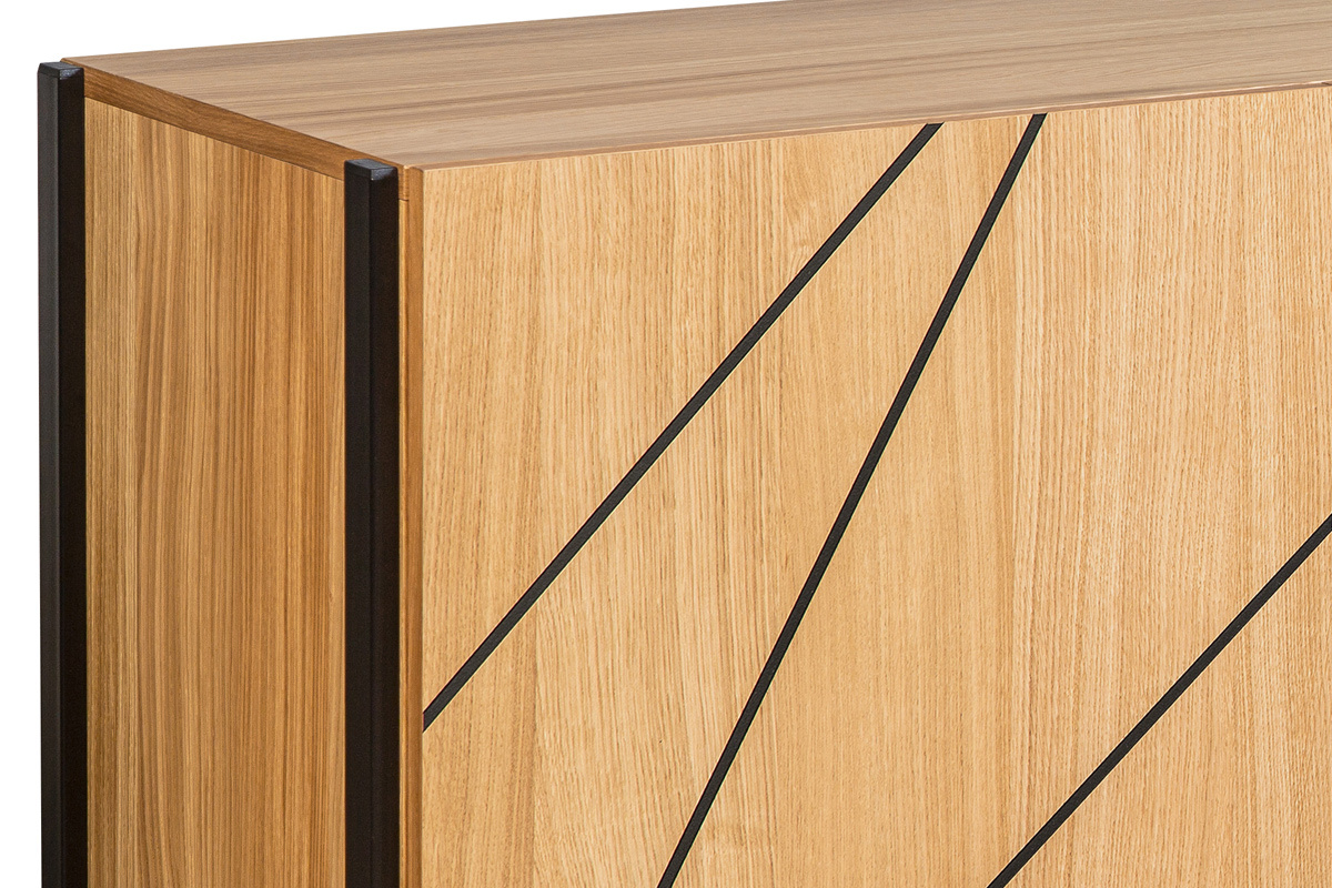 Credenza moderna con motivo inciso rovere e metallo nero L175 cm ICODE