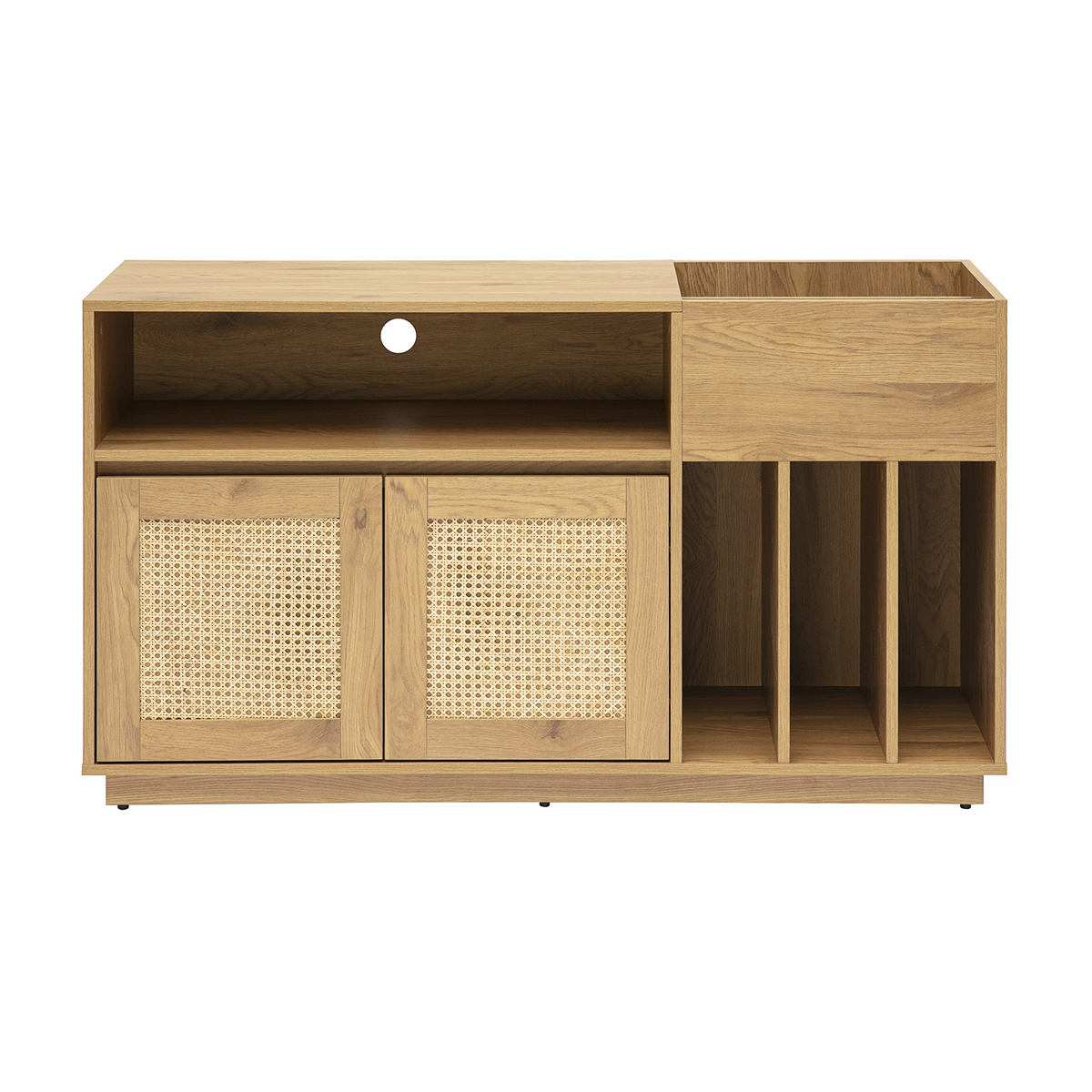 Credenza per vinili finitura legno chiaro quercia e intreccio in rattan L130 cm ALICANTE