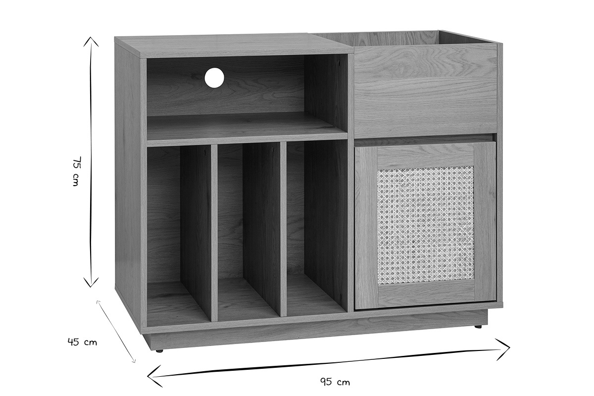 Dimensioni del mobile contenitore ALICANTE: L95 x P45 x H75 cm in nero e bianco.