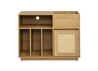 Credenza portavinili finitura legno chiaro rovere e intreccio in rattan L95 cm ALICANTE