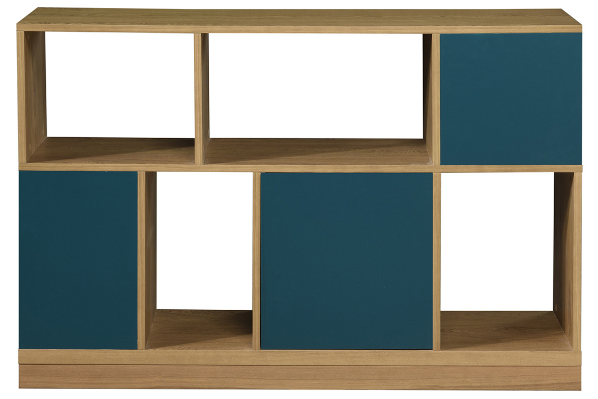 Credenza reversibile blu anatra e bianco JODIE - Miliboo