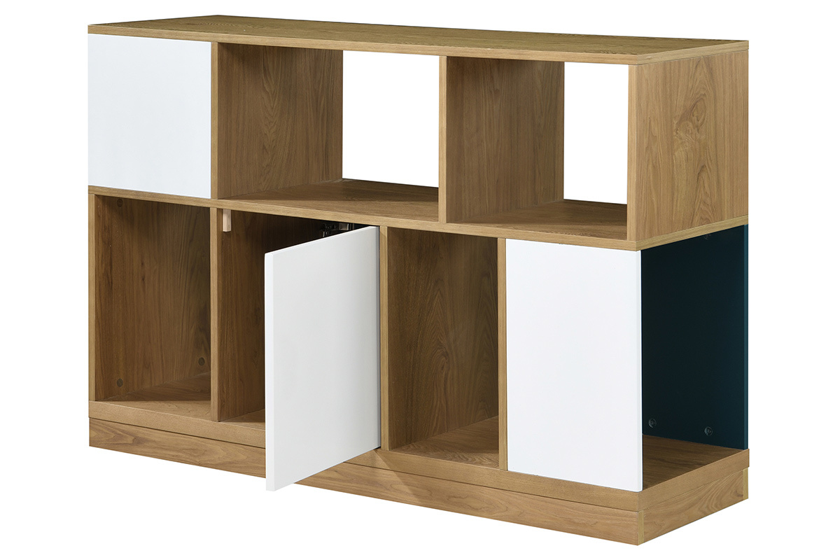 Credenza reversibile blu anatra e bianco JODIE - Miliboo