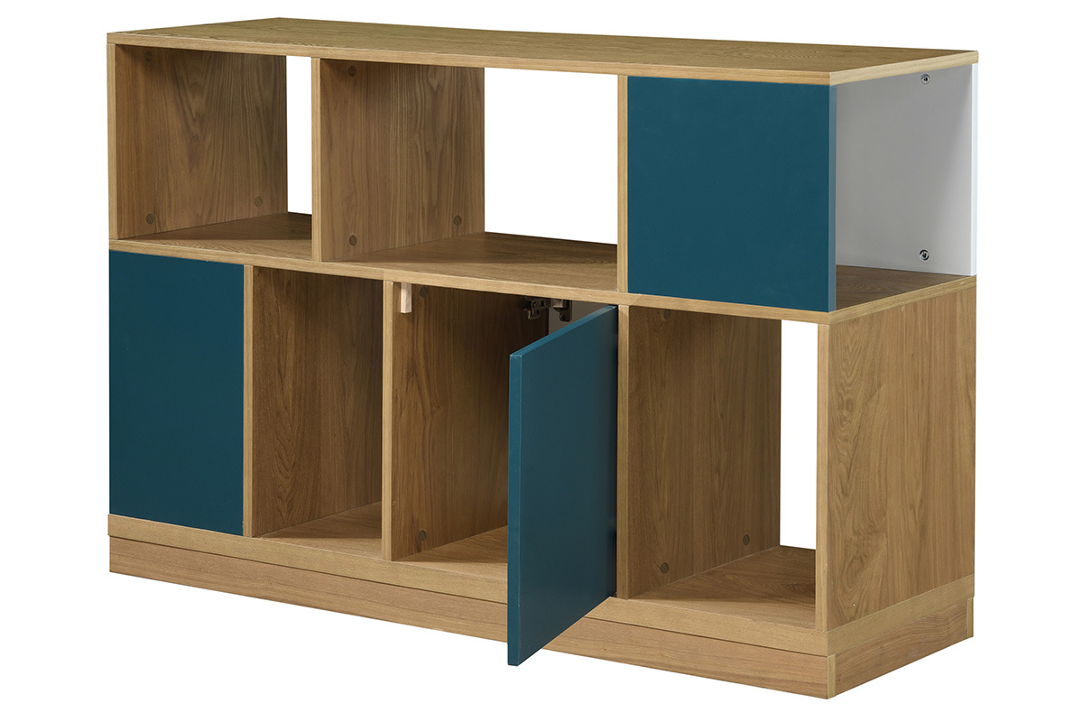 Credenza reversibile blu anatra e bianco JODIE - Miliboo