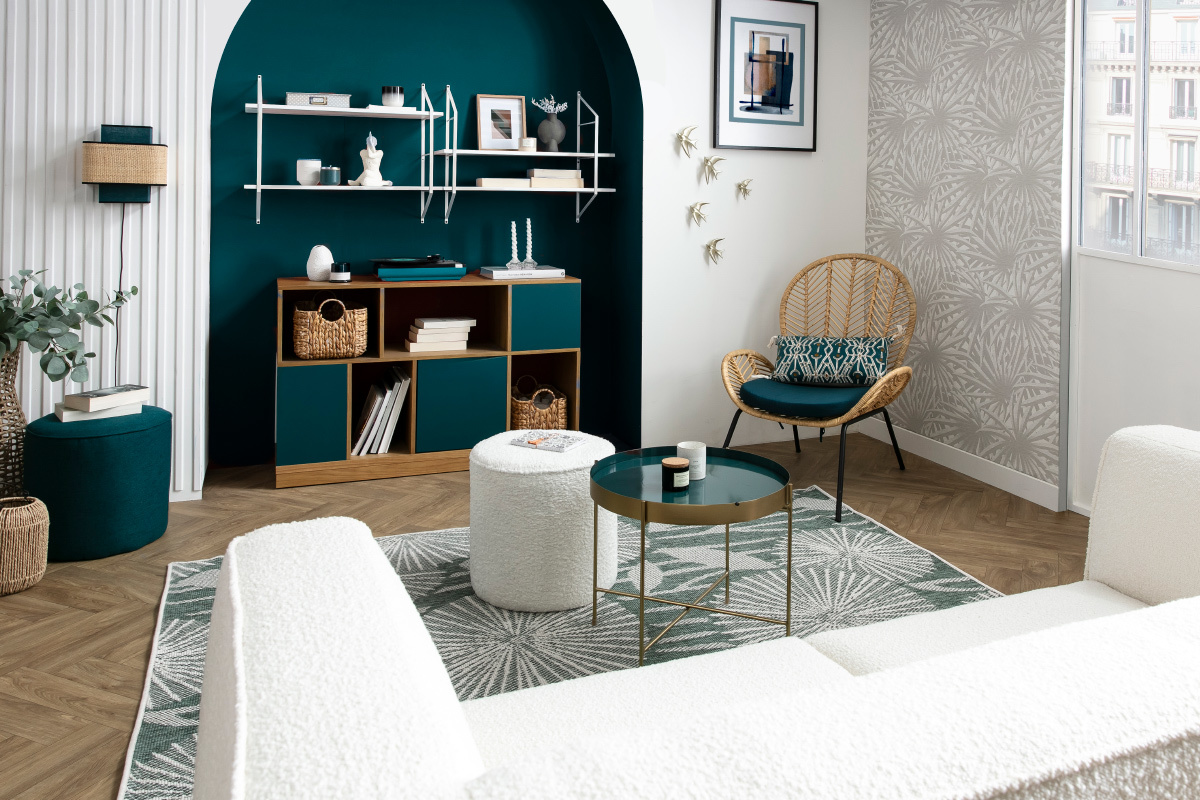 Credenza reversibile blu anatra e bianco JODIE - Miliboo