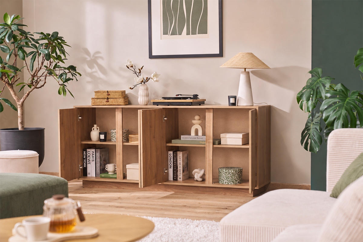 Credenza scandinava 4 ante finitura rovere L180 cm COMO