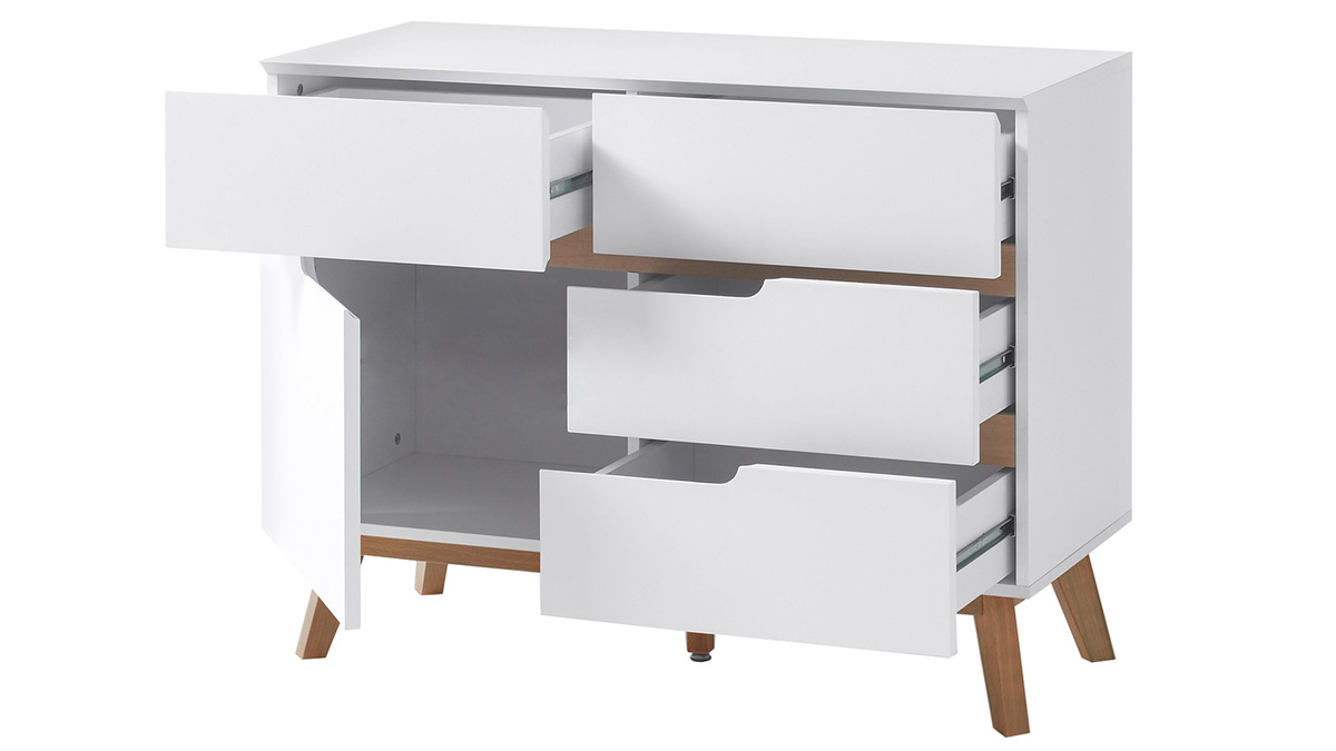 Credenza scandinava alta bianca opaca e rovere SKIVE