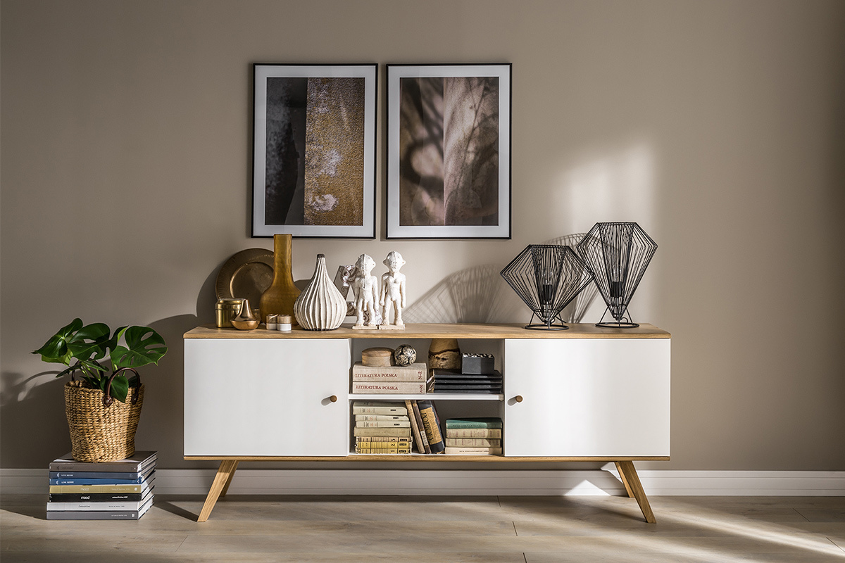 Credenza scandinava bianca e legno chiaroL180 cm GOLA