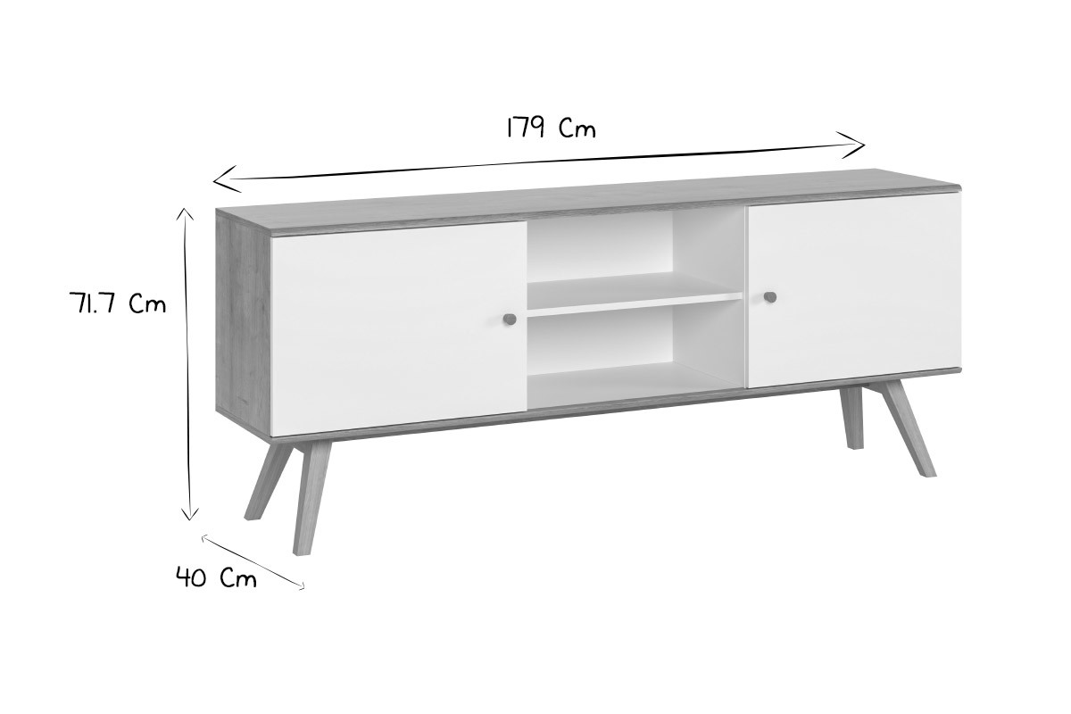 Credenza scandinava bianca e legno chiaroL180 cm GOLA