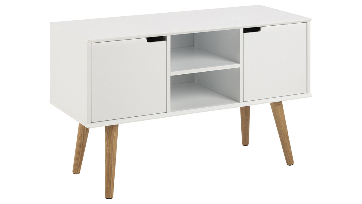 Credenza scandinava bianco opaco con nicchia centrale e spazi contenitori SNOOP