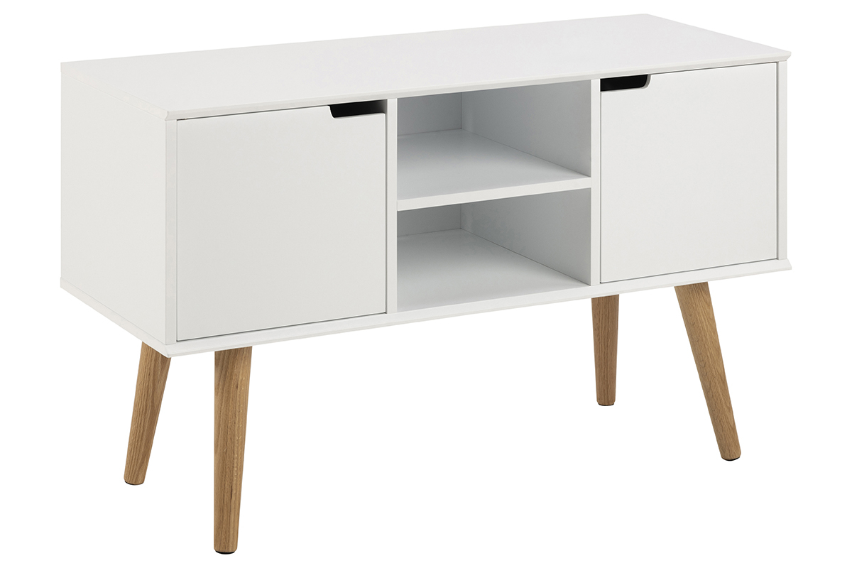 Credenza scandinava bianco opaco con nicchia centrale e spazi contenitori SNOOP