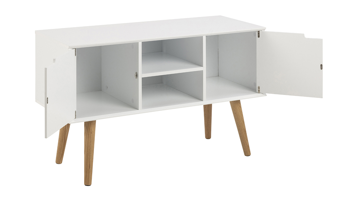 Credenza scandinava bianco opaco con nicchia centrale e spazi contenitori SNOOP