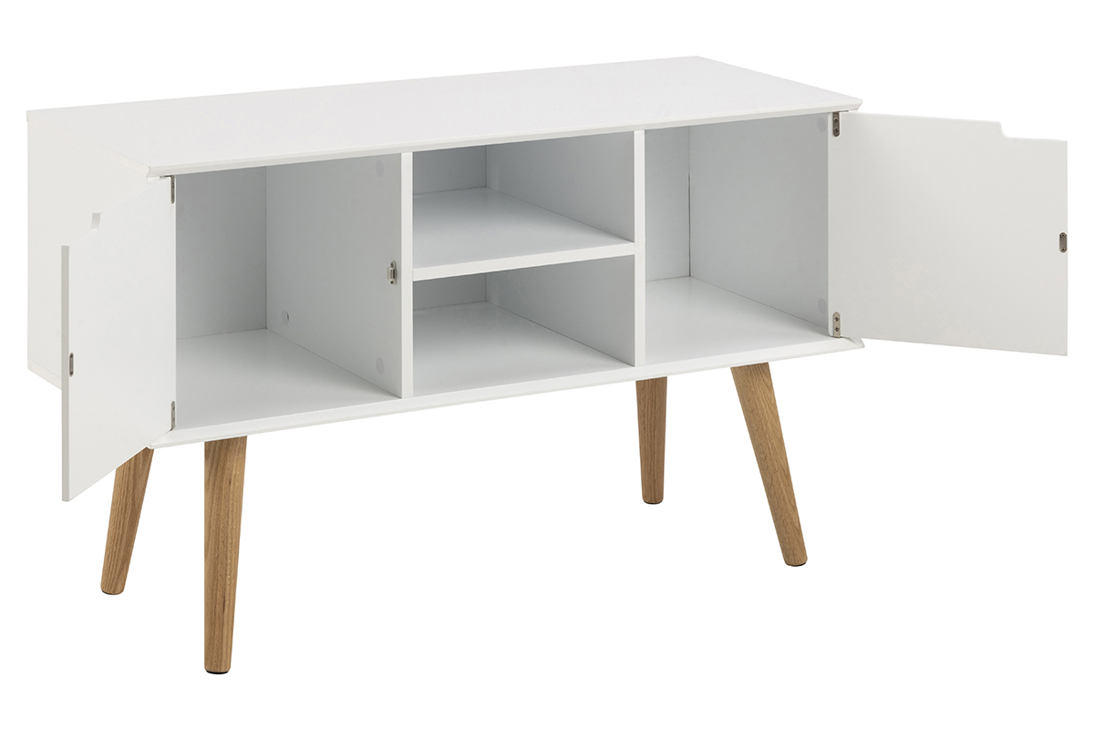 Credenza scandinava bianco opaco con nicchia centrale e spazi contenitori SNOOP