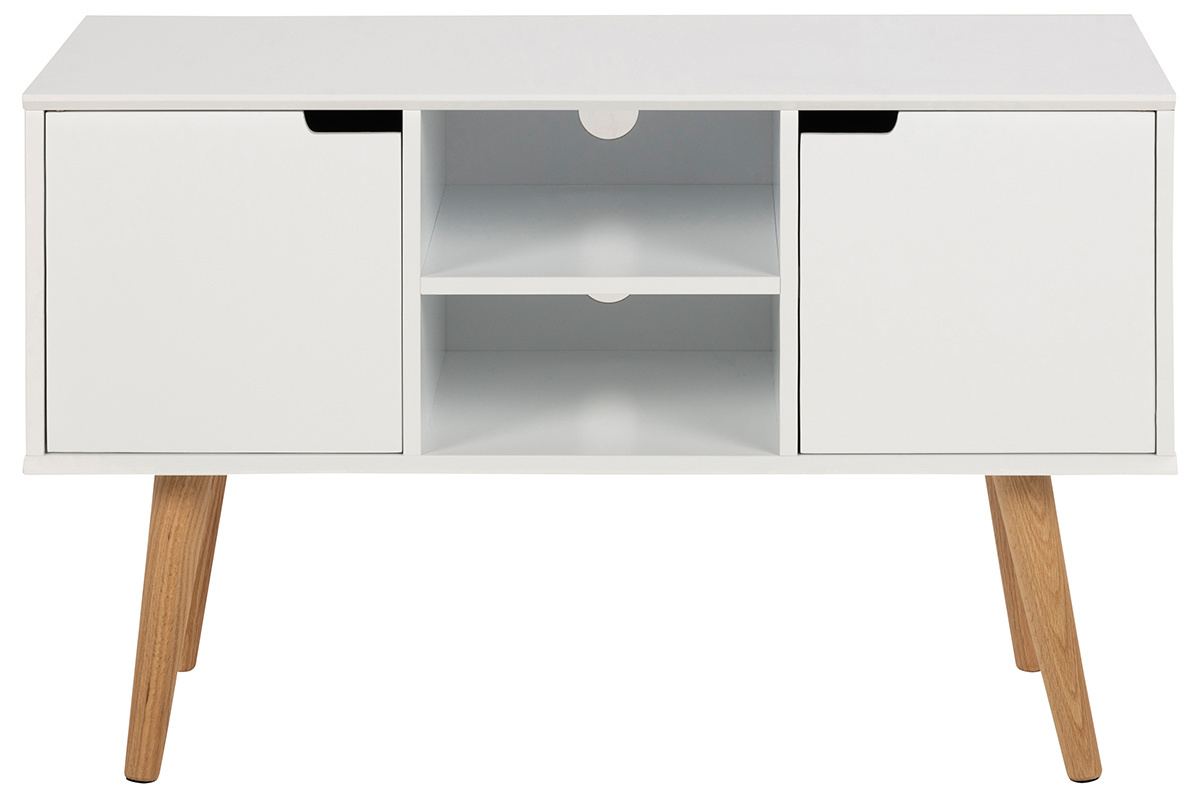 Credenza scandinava bianco opaco con nicchia centrale e spazi contenitori SNOOP