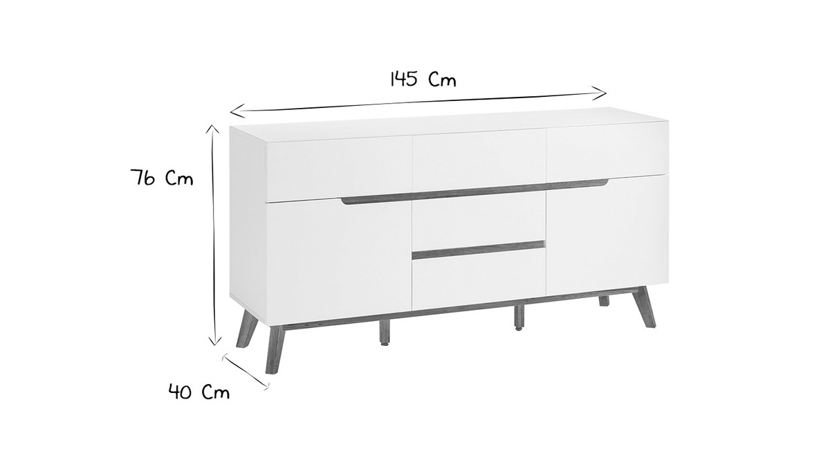 Credenza scandinava bianco opaco e rovere SKIVE