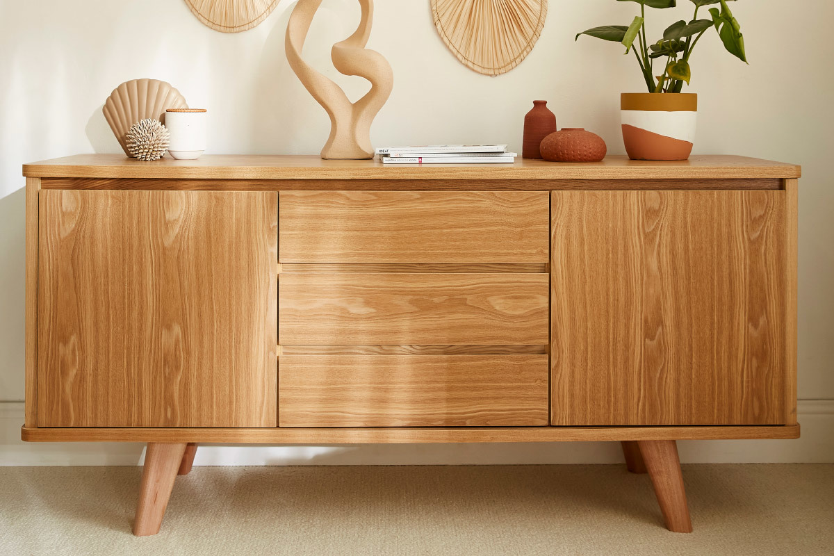 Credenza scandinava frassino con ante e cassetti L160 cm FIFTIES
