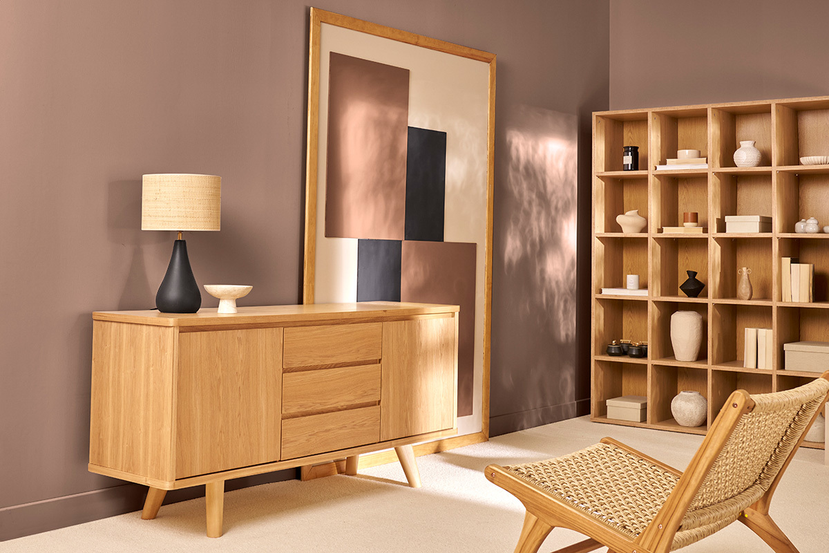 Credenza scandinava frassino con ante e cassetti L160 cm FIFTIES