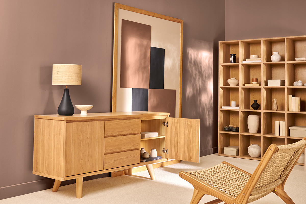Credenza scandinava frassino con ante e cassetti L160 cm FIFTIES