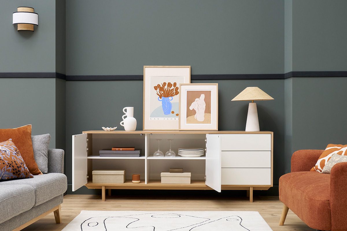 Credenza scandinava in legno Bianco 195 cm SID