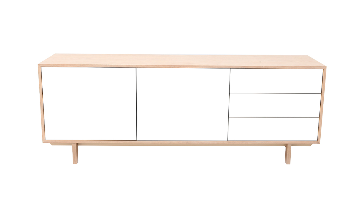 Credenza scandinava a 2 ante in canna, 150cm, Bianco sporco
