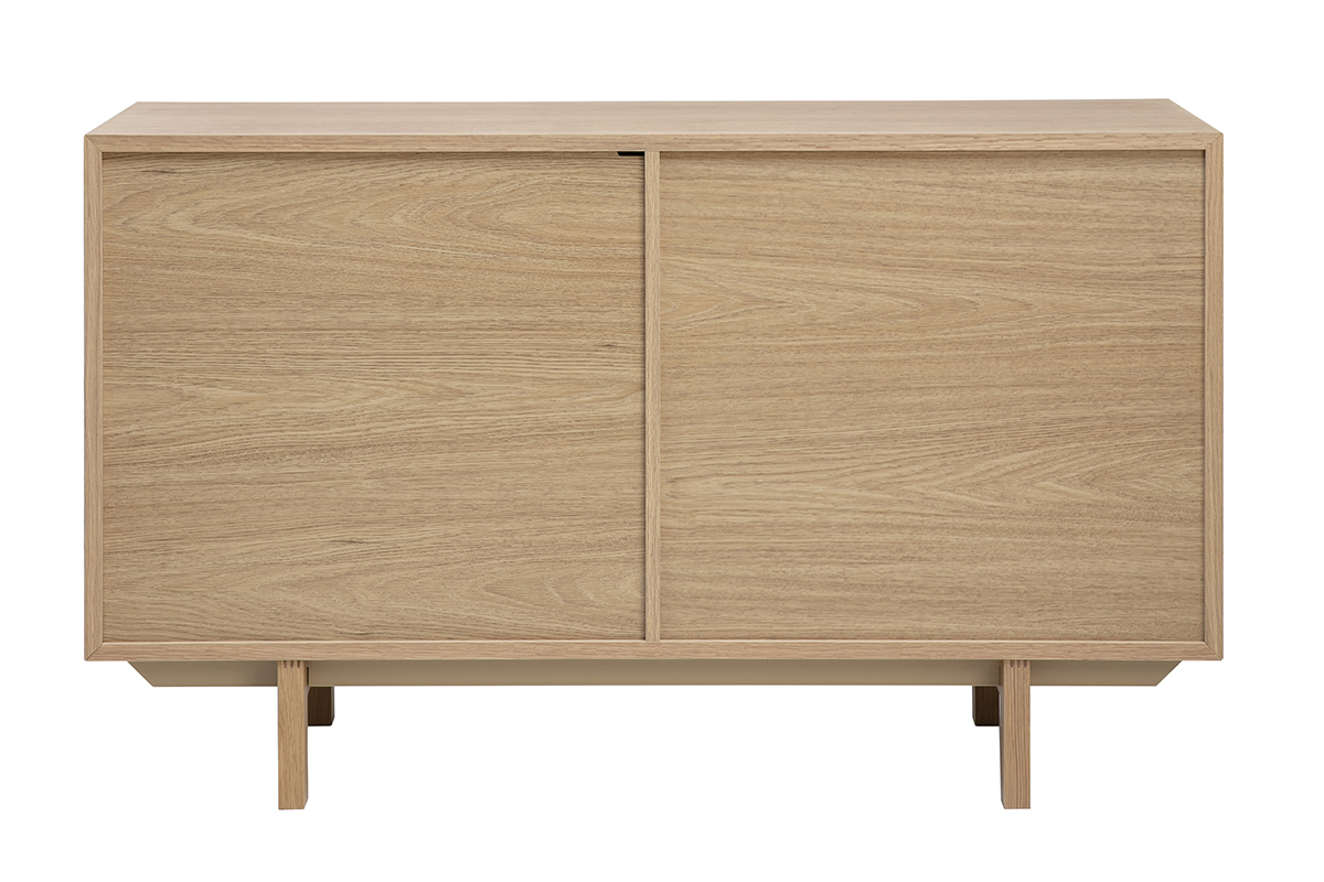 Buffet scandinavo in legno chiaro, 2 porte, vista posteriore, dimensioni L120 cm.