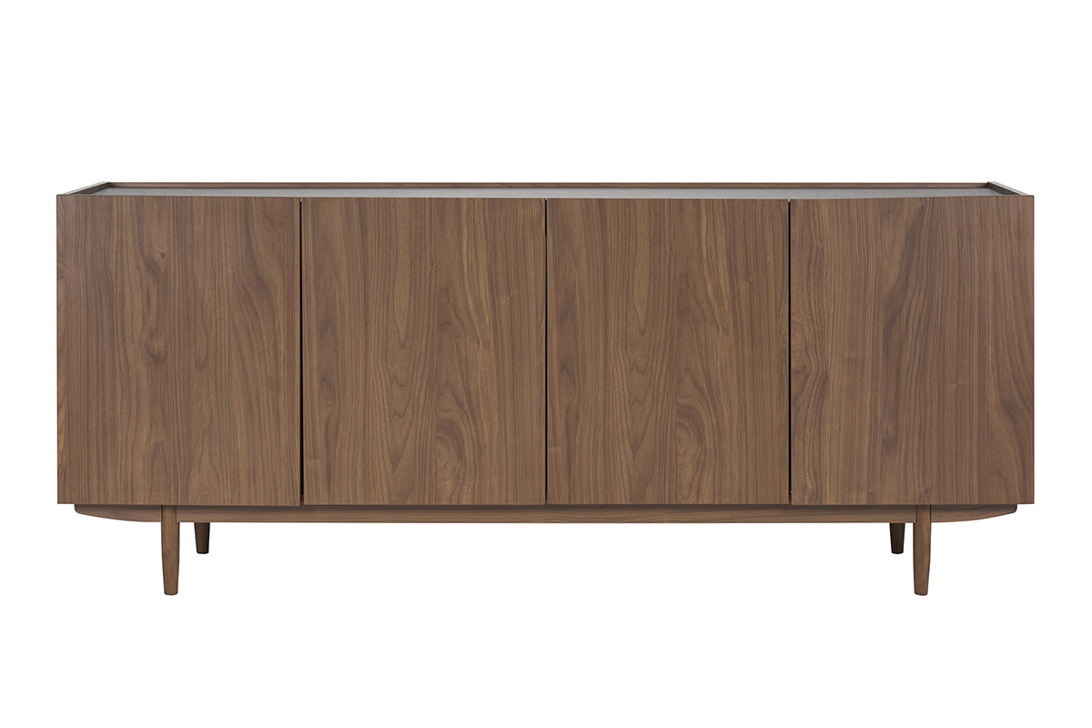 Buffet vintage in noce scuro, 4 porte, vista frontale.