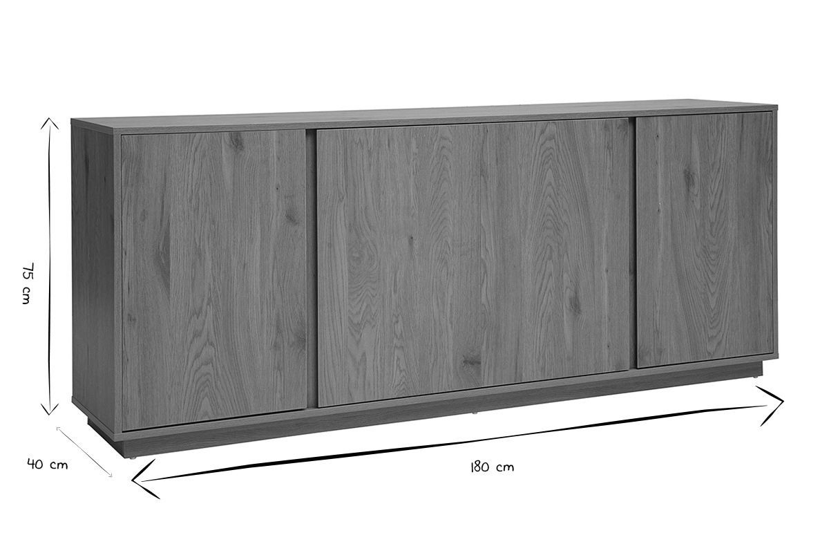 Buffet vintage a 4 ante in bianco e nero, dimensioni L180 cm, H75 cm, P40 cm.