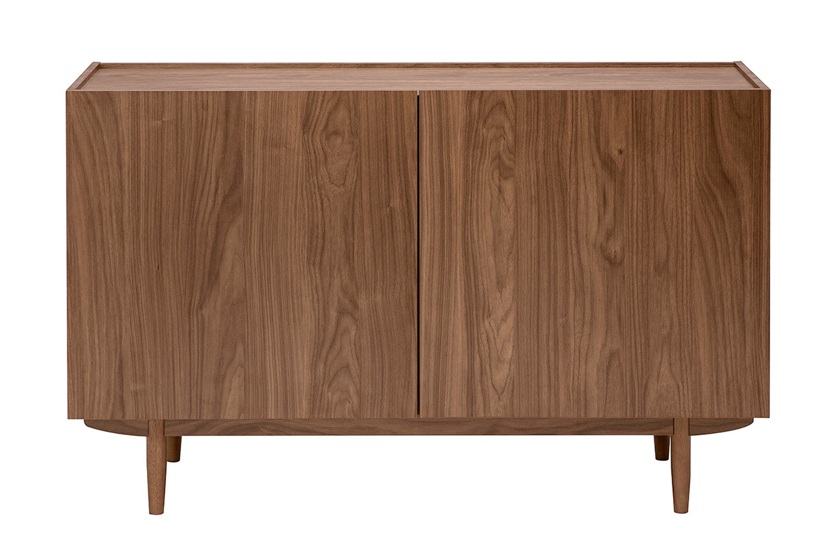 Buffet vintage in legno noce scuro a 2 ante con piedi affusolati, vista frontale