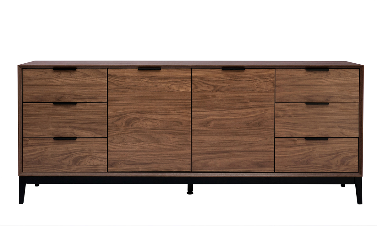 Credenza vintage finitura legno scuro noce e metallo nero con scomparti L180 cm SARTO