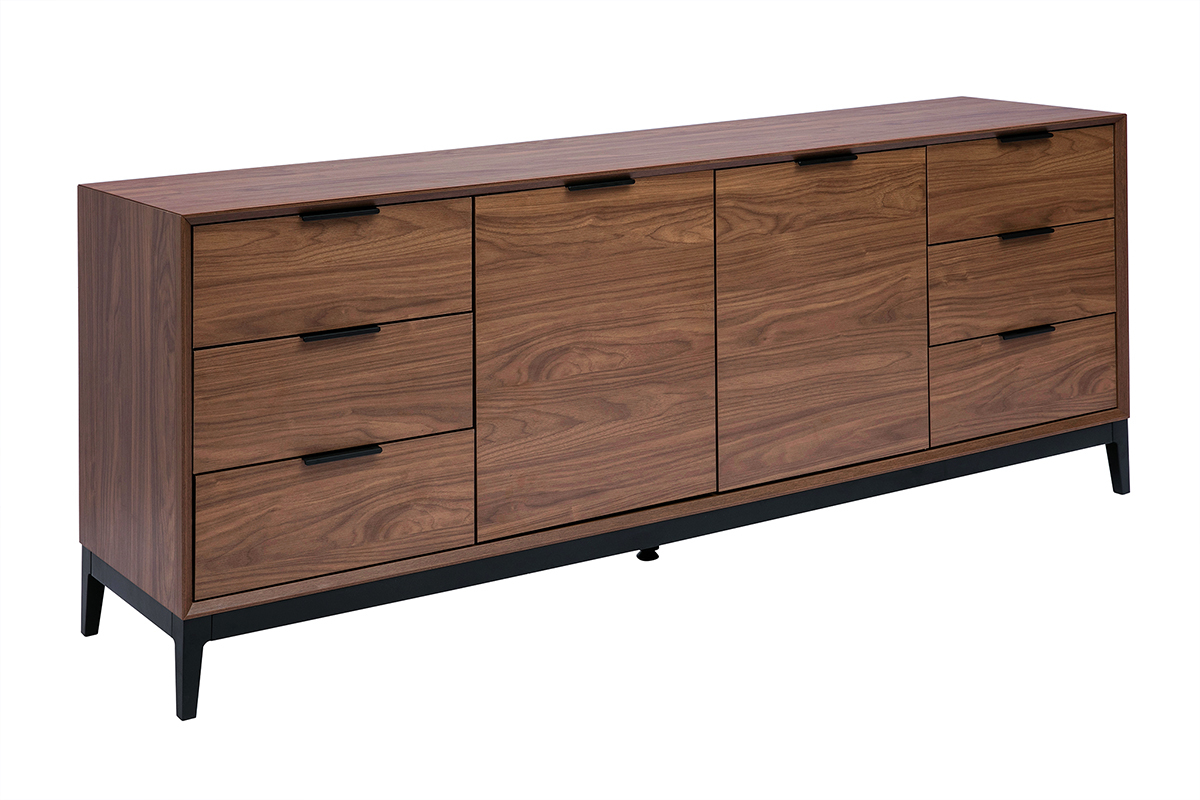Credenza vintage finitura legno scuro noce e metallo nero con scomparti L180 cm SARTO