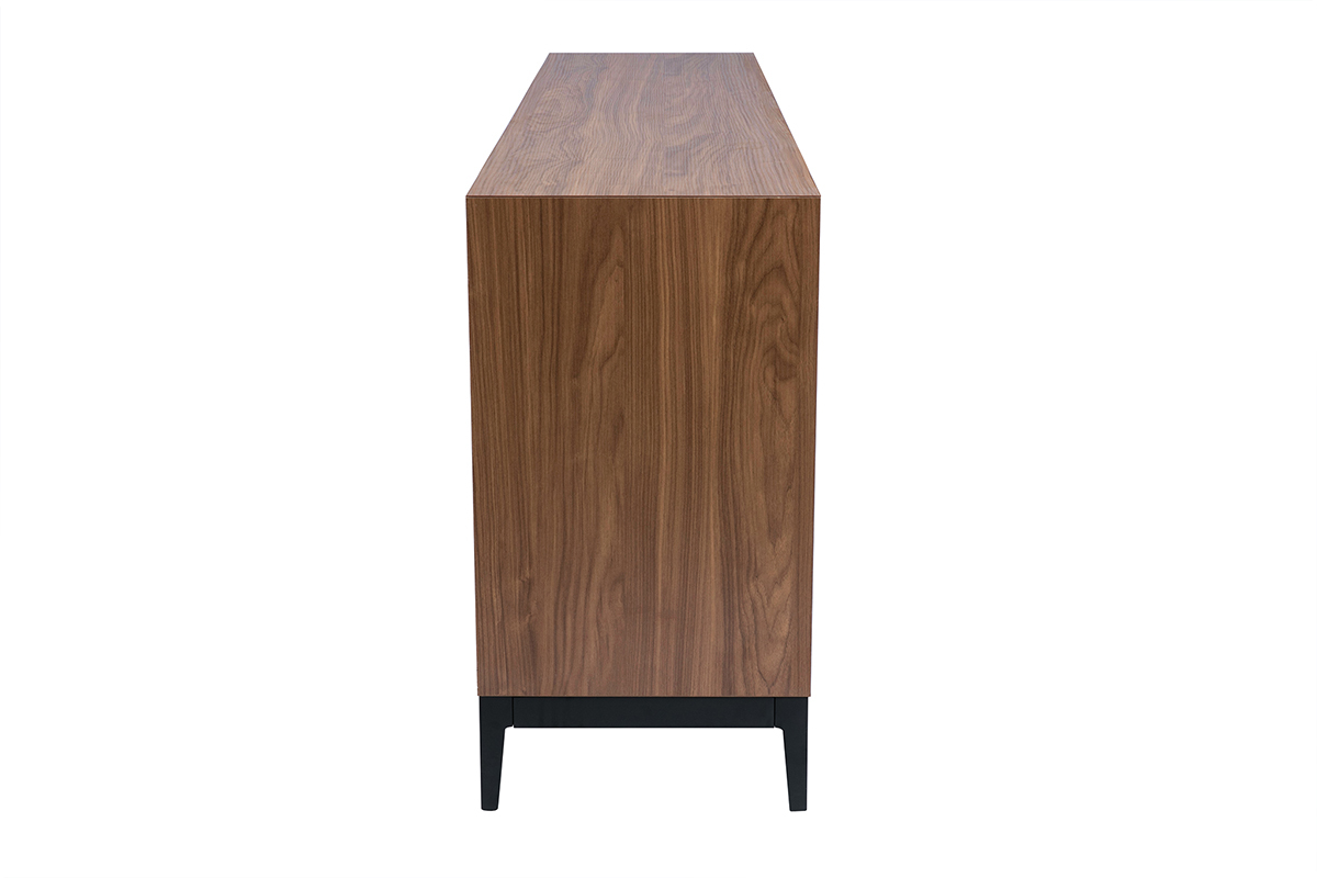 Credenza vintage finitura legno scuro noce e metallo nero con scomparti L180 cm SARTO