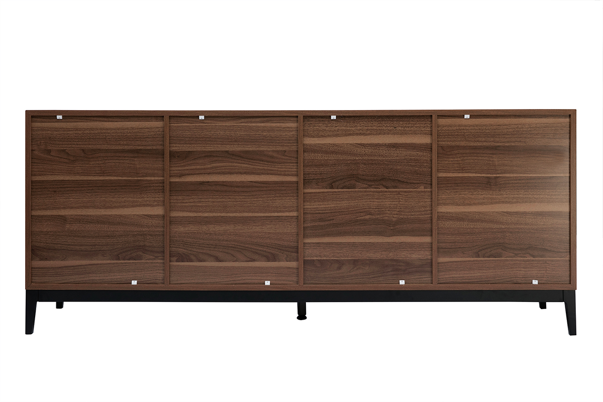Credenza vintage finitura legno scuro noce e metallo nero con scomparti L180 cm SARTO