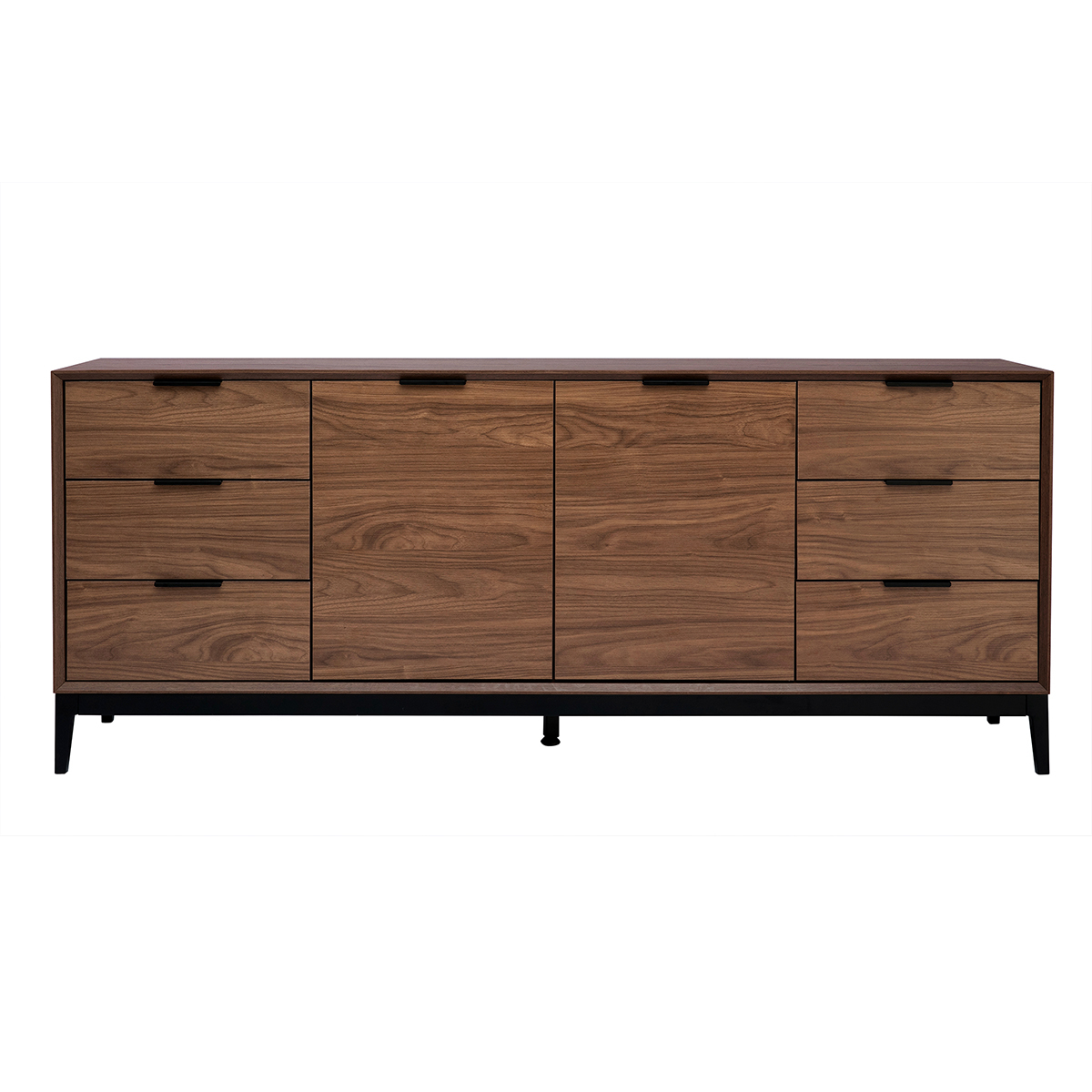 Credenza vintage finitura legno scuro noce e metallo nero con scomparti L180 cm SARTO