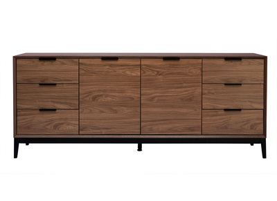 Credenza vintage finitura legno scuro noce e metallo nero con scomparti L180 cm SARTO