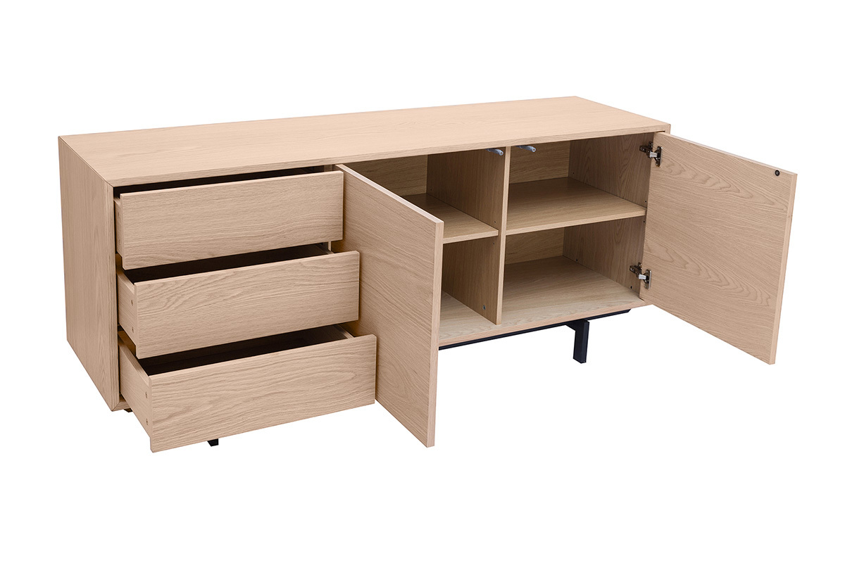 Credenza vintage in finitura legno di quercia 2 ante 3 cassetti L160 cm MANNY