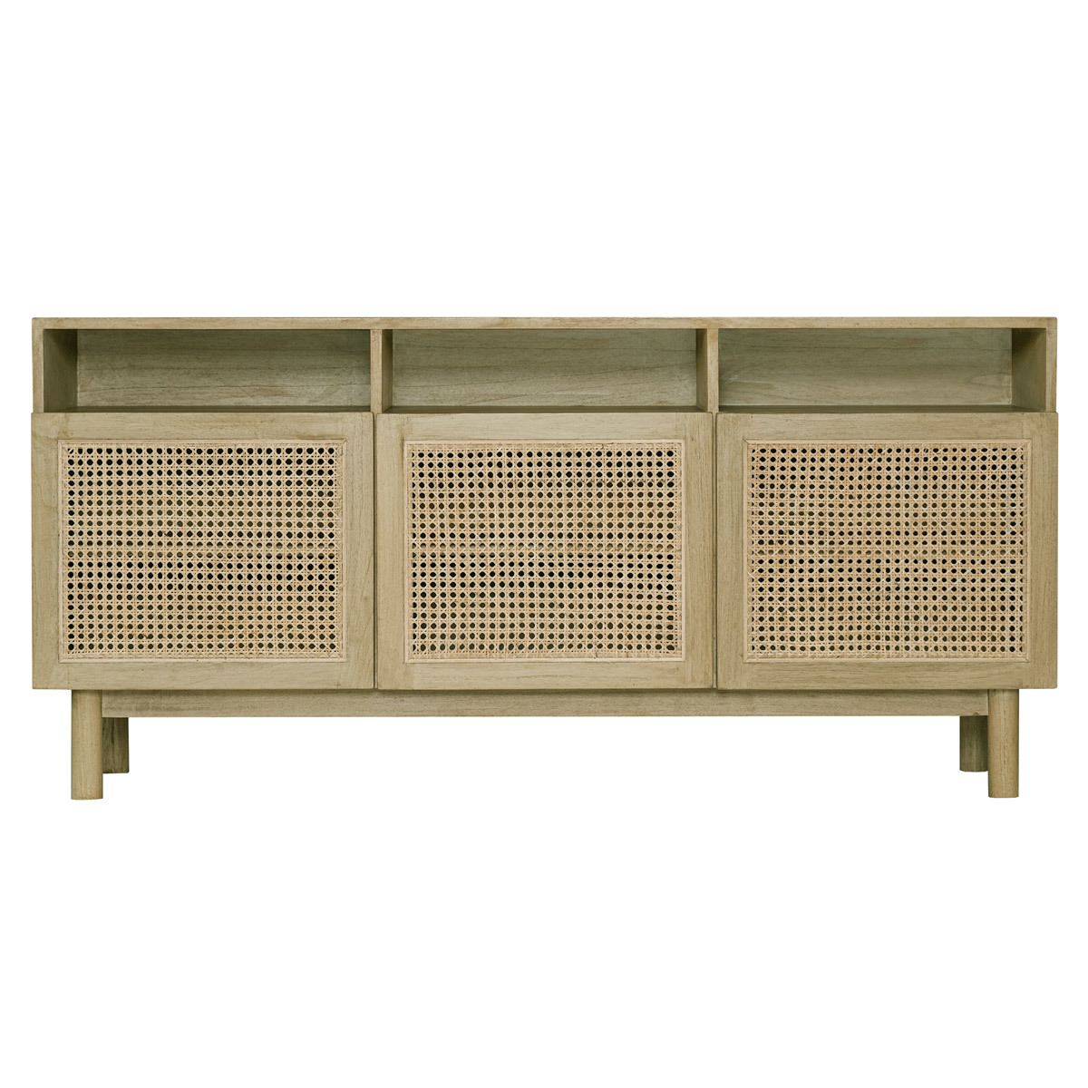 Credenza vintage in legno chiaro e paglia di Vienna rattan L160 cm GALINA