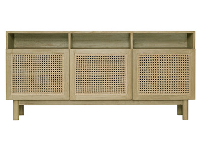 Credenza vintage in legno chiaro e paglia di Vienna rattan L160 cm GALINA