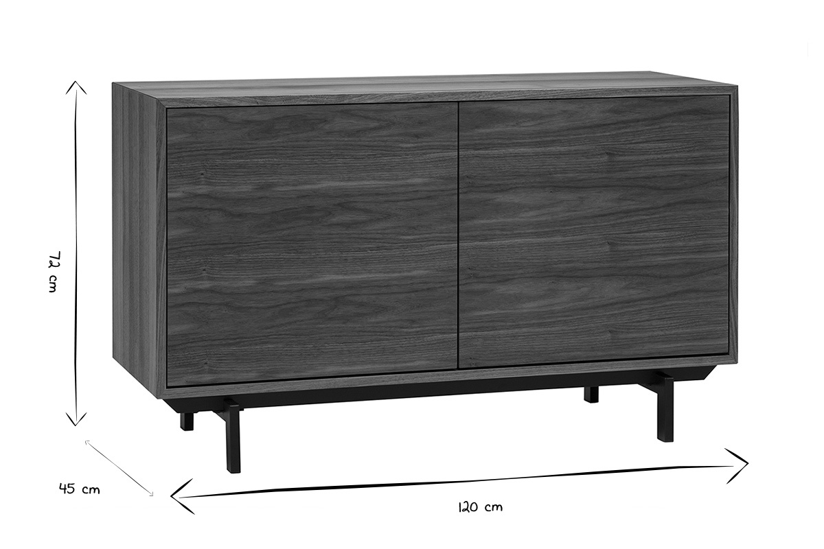 Credenza vintage MANNY in bianco e nero, dimensioni L120 cm, H72 cm, P45 cm, vista frontale.